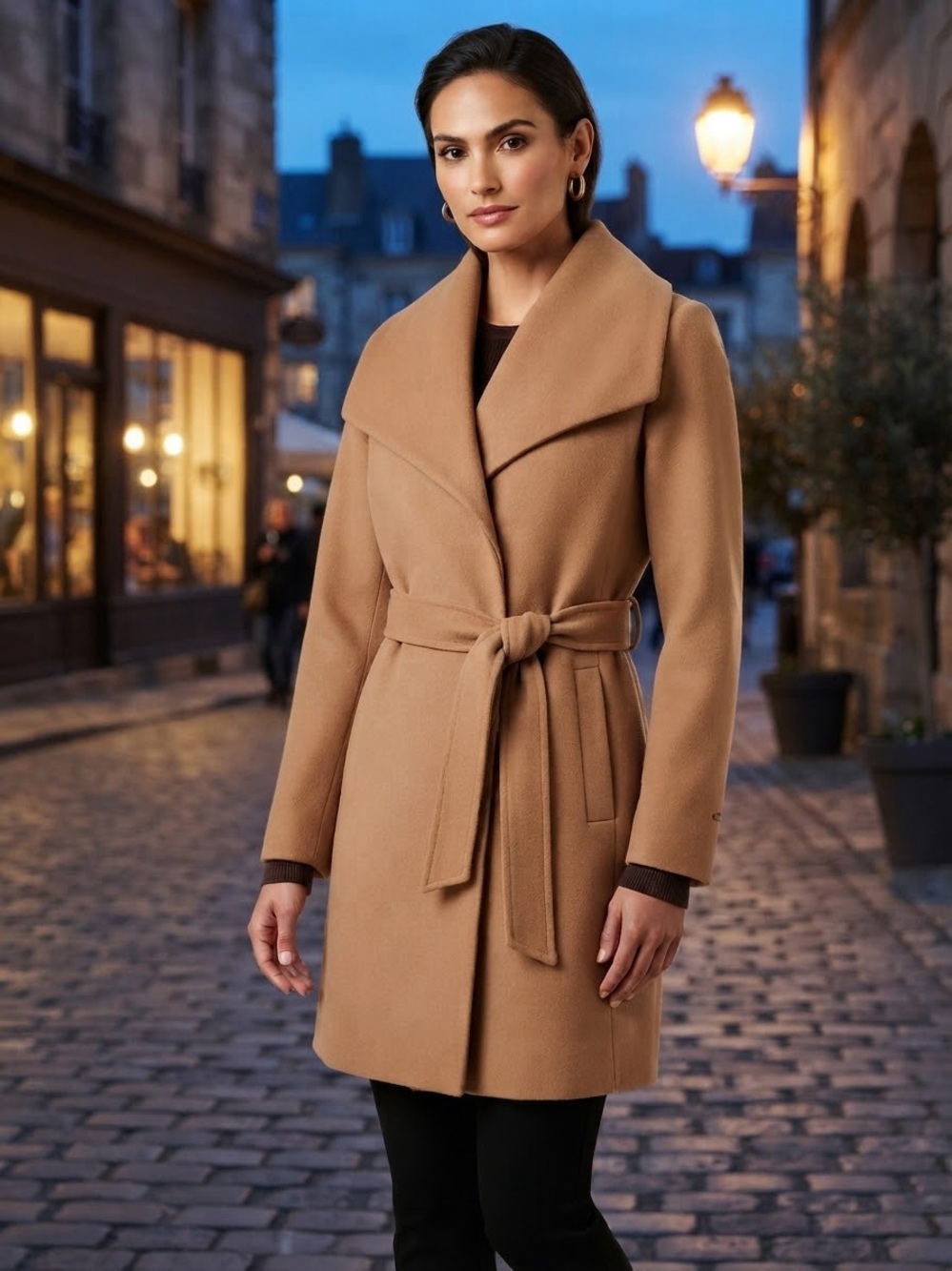 Tahari Camel Tie-Waist Trench Coat
